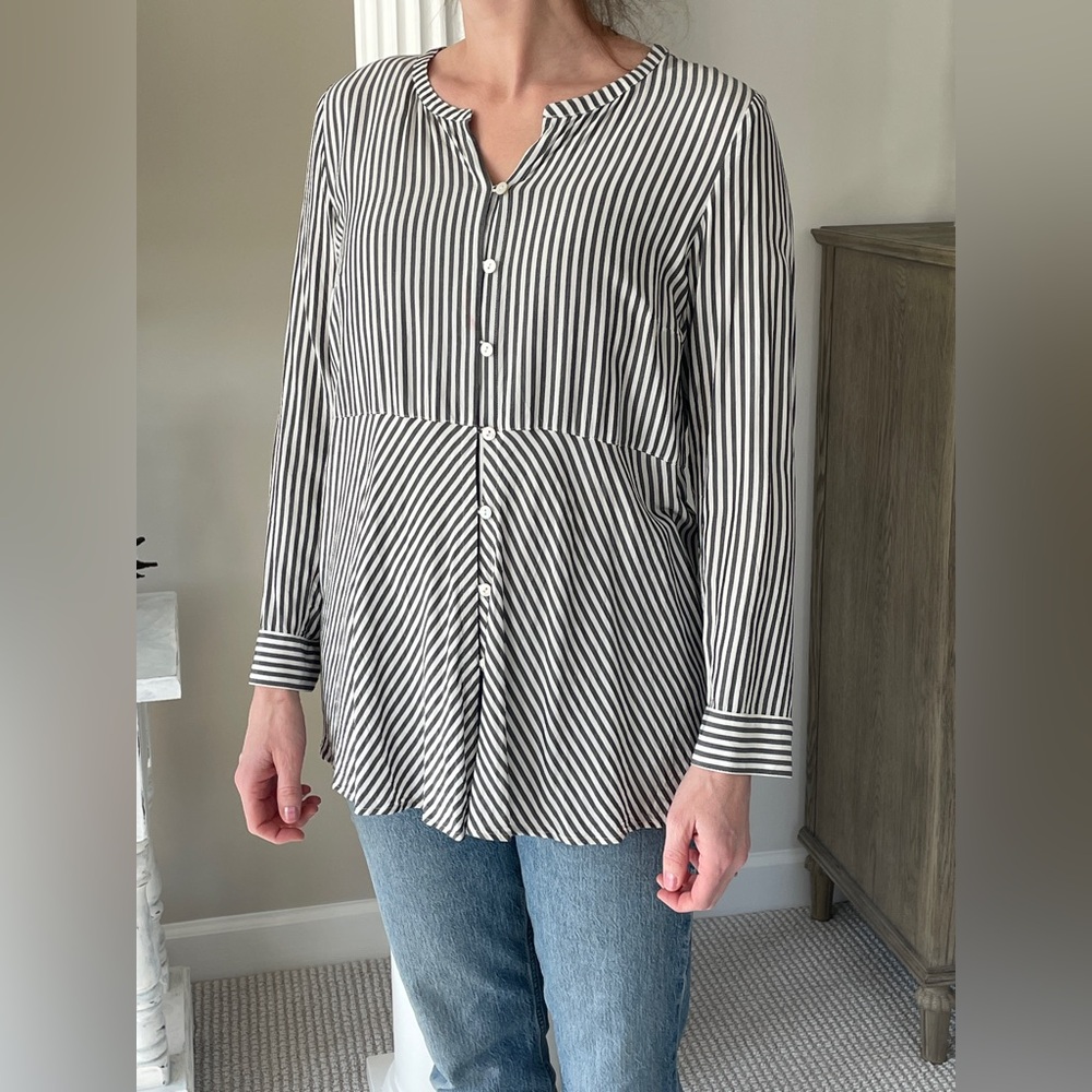 J. Jill Black and White Striped Button Down Shirt